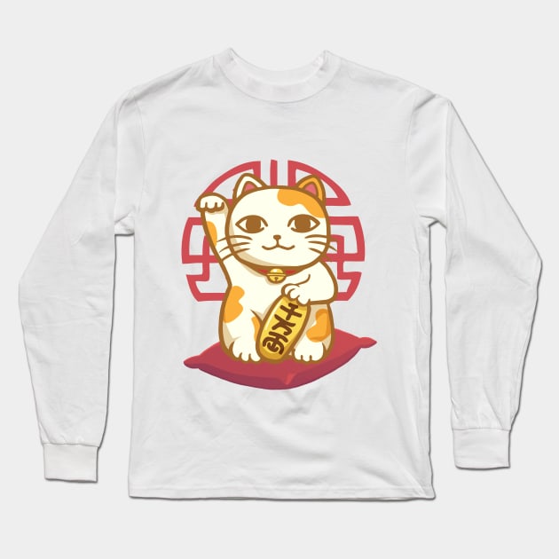 Maneki Neko Lucky Cat Long Sleeve T-Shirt by ChasingTees